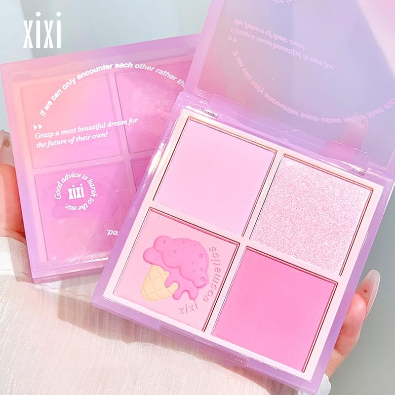 Bộ Phấn Đánh Và Bút Bắt Sáng XiXi, Bảng Phấn Phủ Dạng Nén Trang Điểm 3 Trong 1, Phấn Má Hồng Lì Lung Linh, Có Thể Pha Trộn, Bảng Phấn Mặt Phát Sáng, Để Có Vẻ Ngoài Đỏ Và Phát Sáng, Phấn Đánh, Trang Điểm Mặt