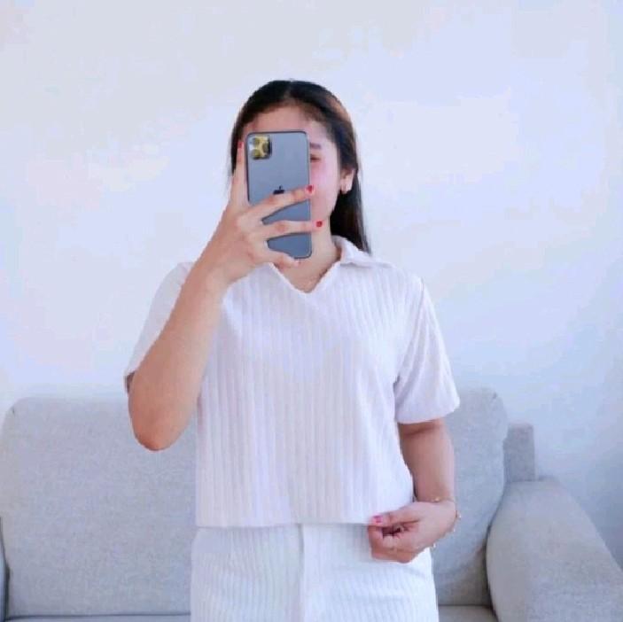 Kaos Atasan Wanita Lengang Pendek Crop Top Polo Rib Knit Hornet Premium Terlaris 4