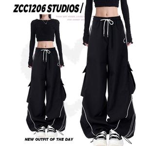 American Cargo pants dance straight leg wide leg pants for women retro hip-hop workwear pants Casual Sports trousers Basic Lingerie Bottom Minimalist Comfort Womenswear Red Black