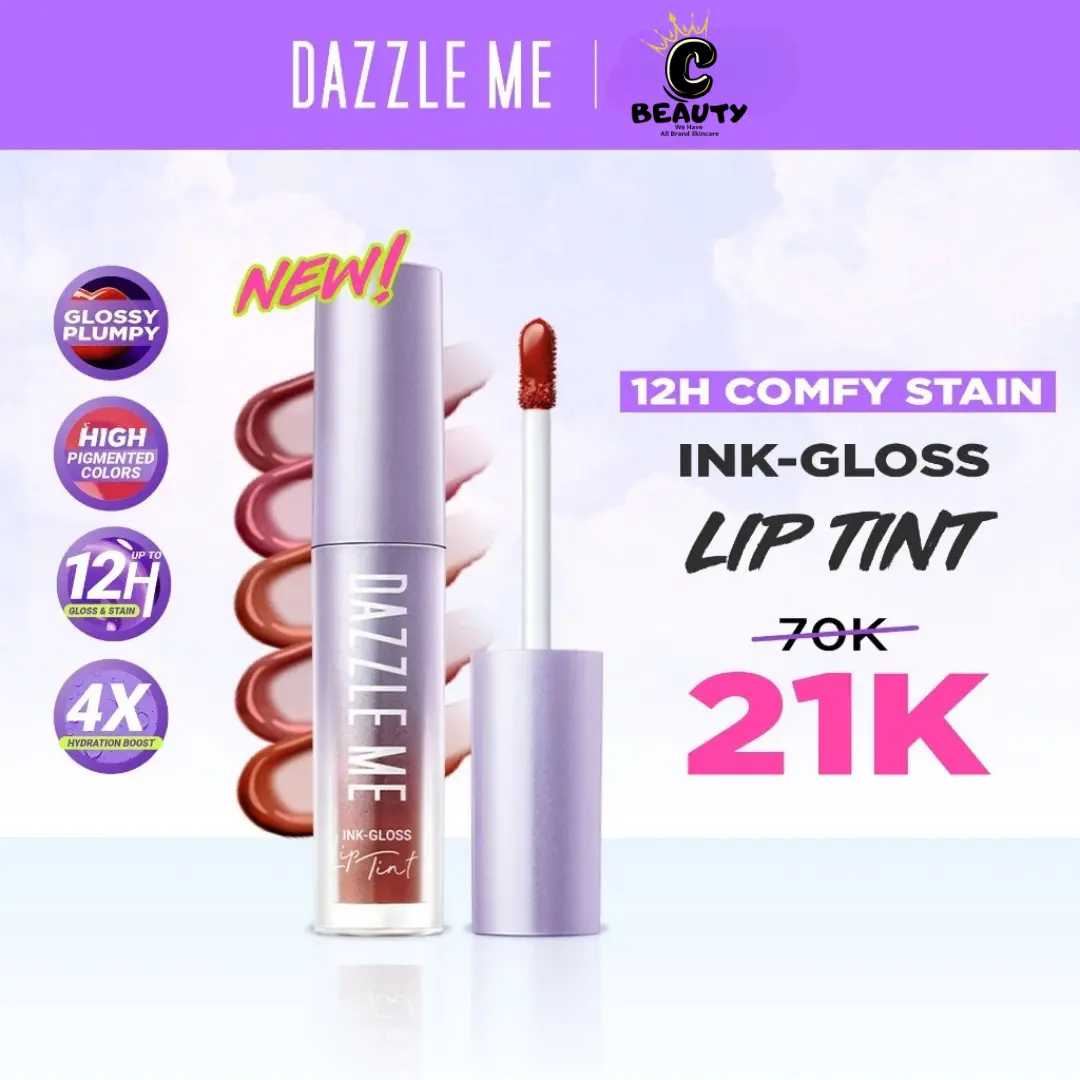 Lip Tint Dazzle Me Ink-Gloss Watery Gel Tahan Lama Hydrating Glossy Finish - Lipstick, Bibir
