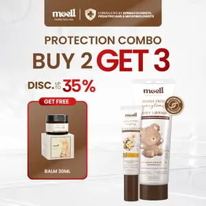 BUY 2 GET 3 Moell Protection Combo deals! - Physical Sunscreen 30gr & Body Lotion 185gr FREE Balm 30ml - Perlindungan Maksimal UVA-UVB SPF 50+ PA++++ Broad Spectrum - Perkuat Skin Barrier - Skincare Anak Formulasi Dokter - Skincare Bayi & Anak