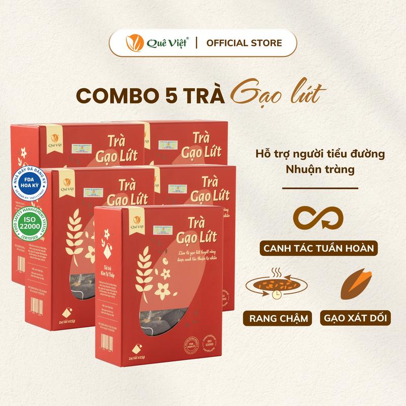 Combo 5 hộp Trà gạo lứt Quê Việt+ tặng quà tặng tùy chọn - Hộp 450g 600g Nước Trà Tea Chè