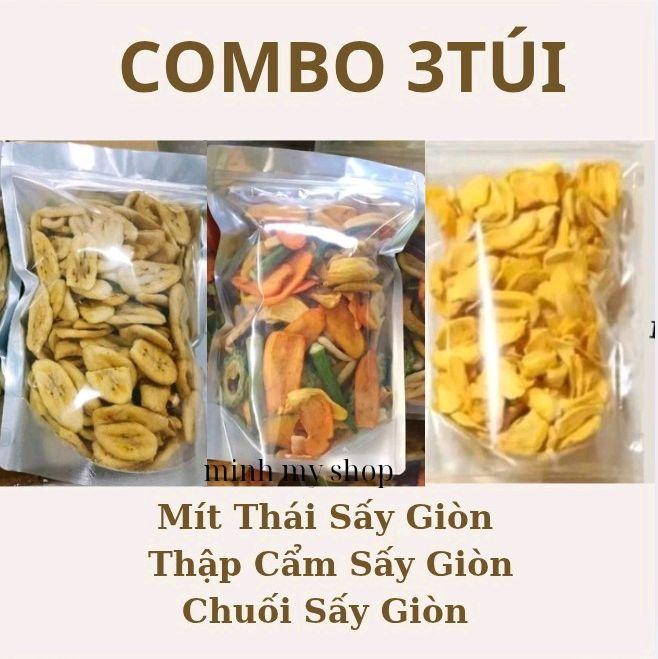 3 Túi Trái Cây Sấy Giòn.1 Túi Mít Thái Vỡ ,1 Túi Thập Cẩm Sấy Giòn,1 Túi Chuối Sấy Giòn .Món Ăn Vặt Mỗi Túi 200gr Ăn Vặt Ngon Snack.