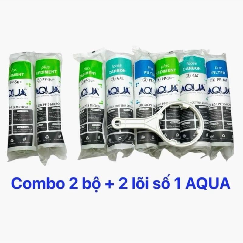 ￼ Lõi lọc nước AQUA 123. Bao gồm 4 lõi số 1, 2 lõi số 2 và 2 lõi số 3.