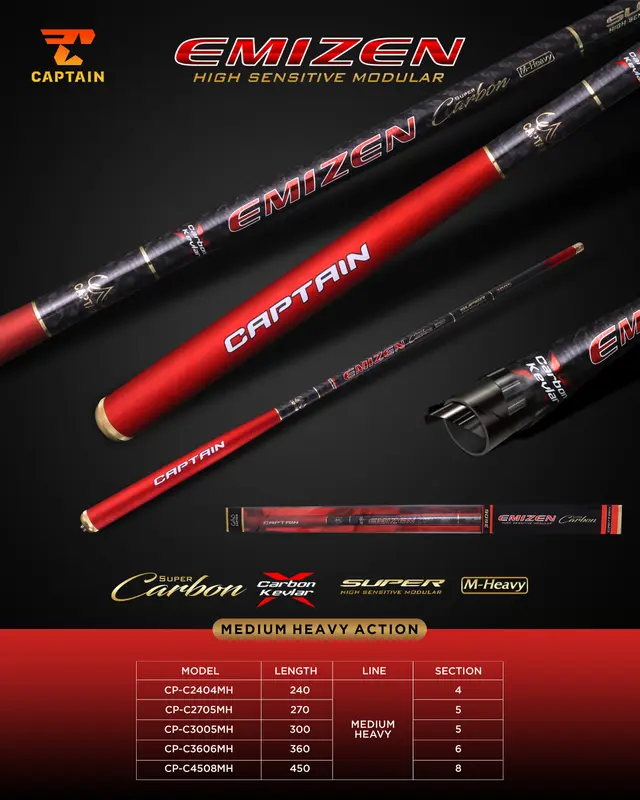 Tegek Captain, Tegek Carbon Captain Emizen 2,4m 2,7m 3m 3,6m 4,5m 5,4m Section 72cm, Carbon 24T Joran Ikan 1
