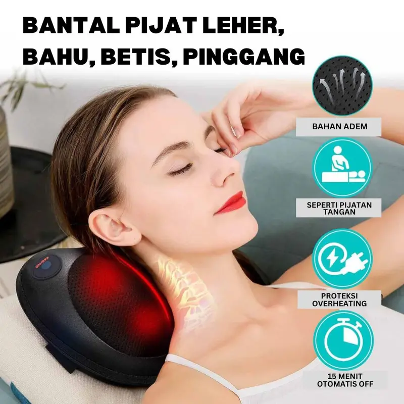 Bantal Pijat Elektrik Leher Kaki Tangan Pungung Betis Alat Bisa Untuk di Mobil / Massager Device for Head, Neck, Hand, Legs Shiatsu Massage Hitam Orang Tua Terapi 1