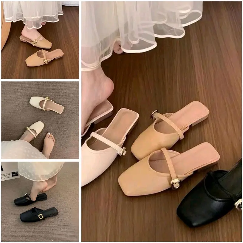 Sandal Wanita Flat Mules – Sandal Elegan dengan Aksen Gold (Size 36-41) 4
