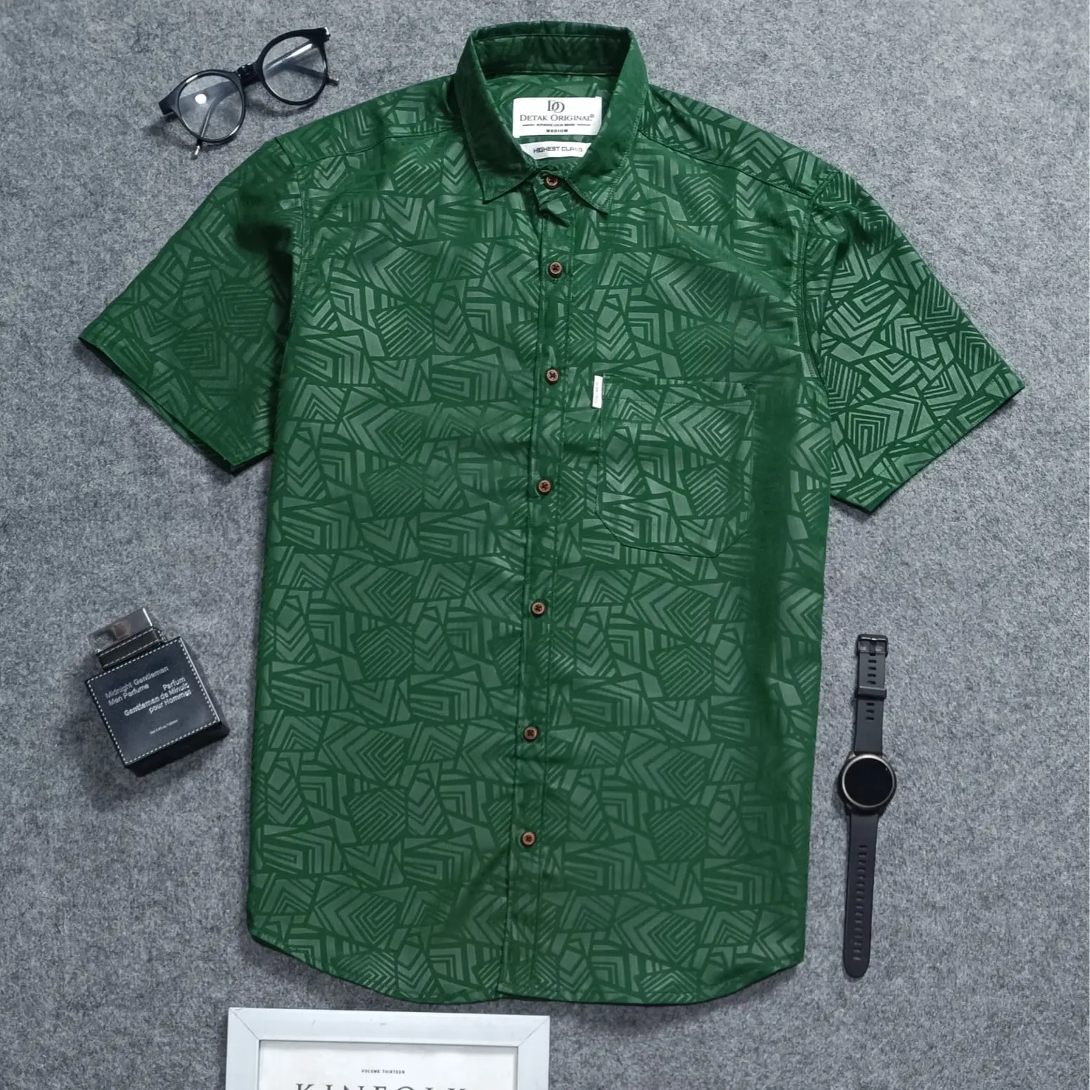 Kemeja Pria Lengan Pendek Motif ETHNIC Slimfit [HIJAU BOTOL][COKELAT][COKSU] Nyaman Katun Premium Casual Basic Distro by Gudangkemejaid