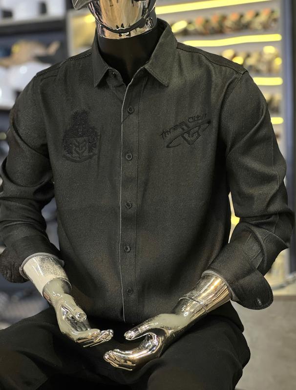 [DEAL BỎ MÃ] Áo Sơ Mi Tay Dài Đen Thêu Ẩn Vương Miện Logo THREE CLTN S3170 Nam Menswear Shirt