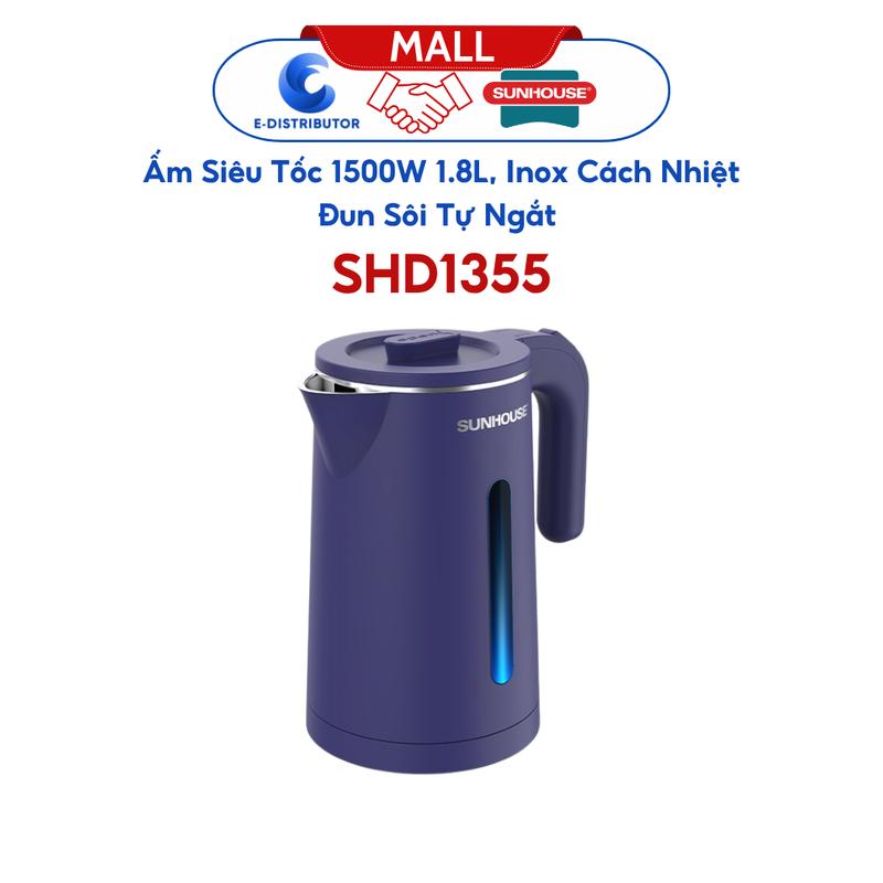 Sunhouse Ấm Siêu Tốc Inox 2 Lớp SHD1355 1500W 1.8L - Thiết Kế Hiện Đại, Chống Bỏng, Đun Sôi Nhanh