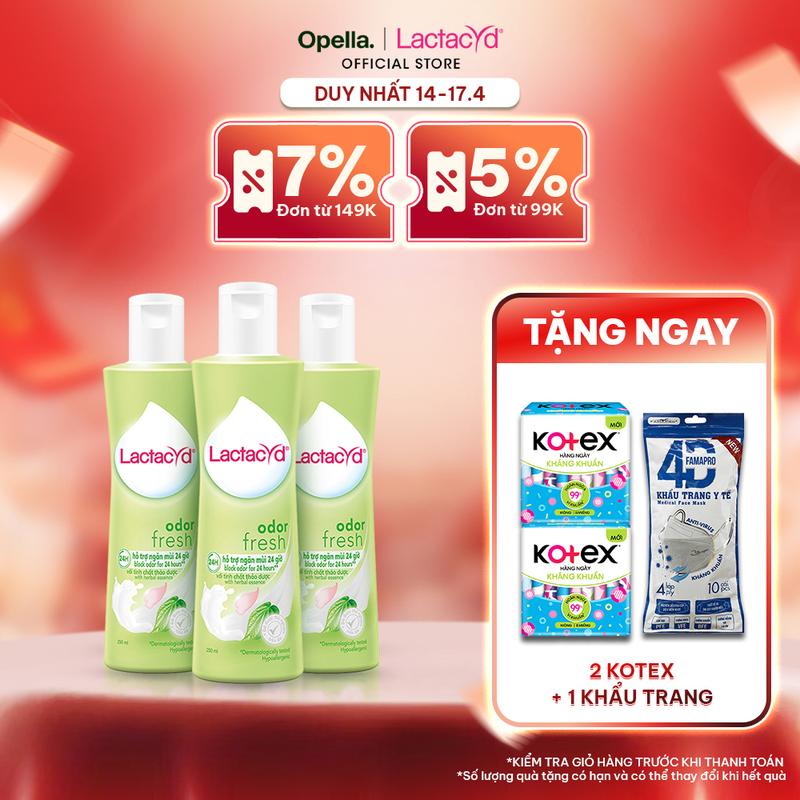 Bộ 3 chai Dung Dịch Vệ Sinh Phụ Nữ Lactacyd Odor Fresh Ngăn Mùi Cả Ngày 250ml/chai lactacyd Women