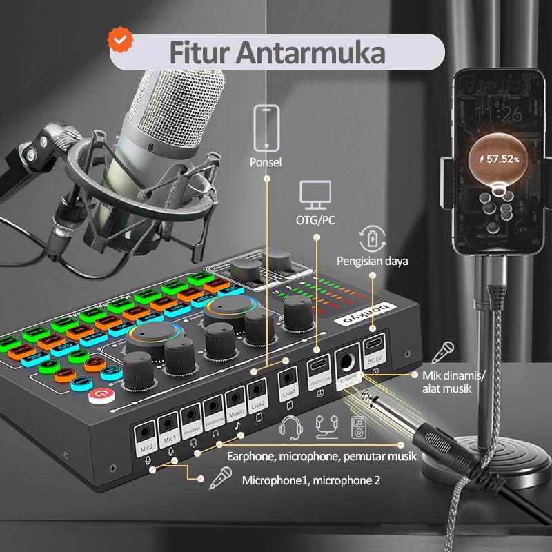 Bonkyo F999 Live Sound Card Live Mixer Periferal Komputer Untuk Audio Kartu Suara Karaoke Langsung HP PC Mac 5.1 channel surround Laptop Microphone Soundcard Metal Bonkyo F999 Live Sound Card Live Mixer Periferal Komputer Untuk Audio Kartu Suara Karaoke Langsung HP PC Mac 5.1 channel surround Laptop Microphone Soundcard Metal