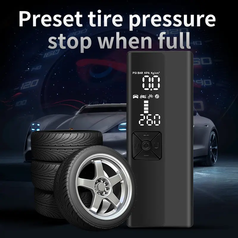 Portable Wireless Car Air Pump with LED Light 2000mAh Tyre Car Inflator Quick Mini Air Pump Digital/Meter Display Tire Pressure Detection for Bike Basketball Mot