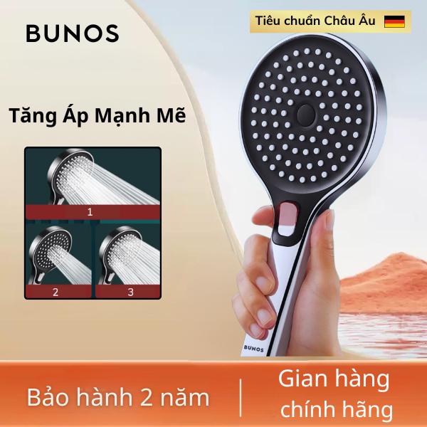 Vòi Hoa Sen Tăng Áp Cao Cấp BUNOS với 3 Chế Độ Nước | Đầu Lớn, Nút Bấm Chuyển Chế Độ | Bảo Hành Chính Hãng 2 Năm.