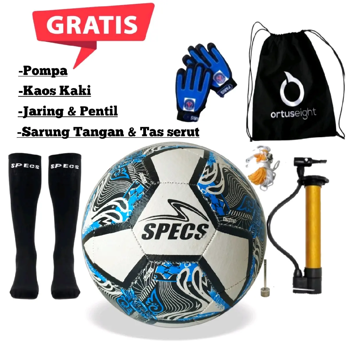 Bola Sepak Size 5 Termurah Gratis Pompa Pentil Jaring Sarung Tangan Kiper Tas Serut Dan Kaos Kaki