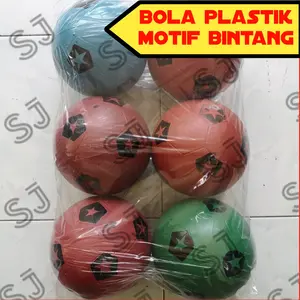 bola plastik motif bintang / bola sepak plastik isi 6pcs
