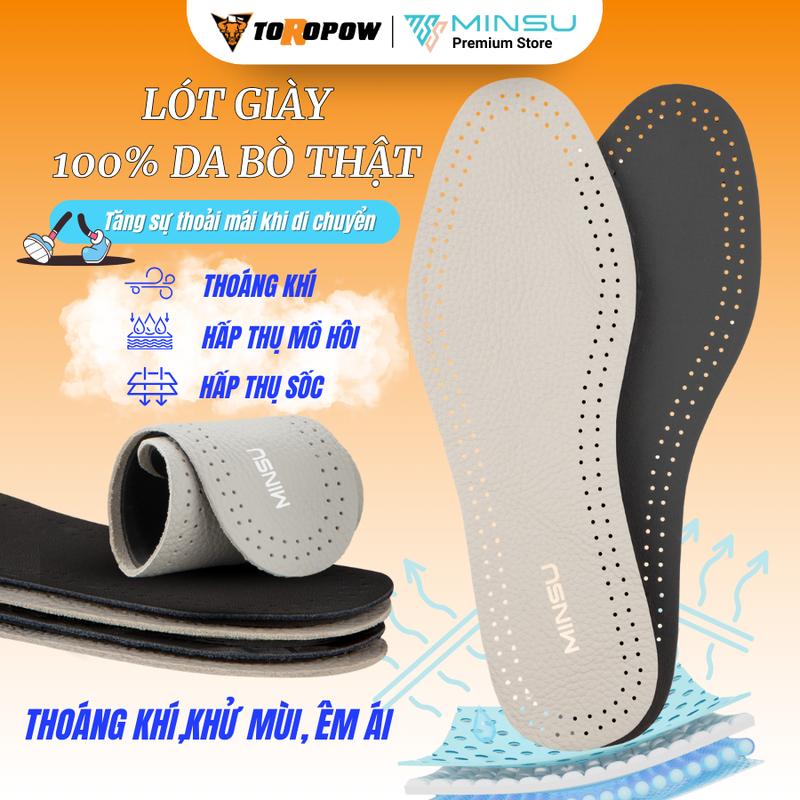 [TOROPOW] Lót Giày Da Bò Thật 100% MINSU M4028 Nam Nữ Thoáng Khí, Khử Mùi, Êm Ái Miếng Lót Giày