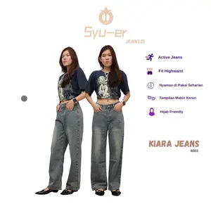 SYUER JEANS.ID Kiara Jeans Celana High Waist Wide Baggy Unisex Denim Premium Non-Stretch Kancing & Resleting Saku Depan Belakang Retro Style Panjang 8003 untuk Wanita - Boyfriend