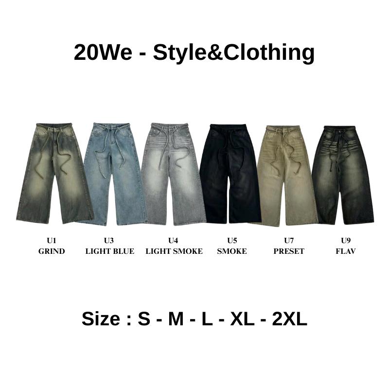 ALL JEANS LOOSE PLEAT- Quần Jeans Suông Ống Rộng Phối Dây Quần Jeans Unisex Nam Nữ Đủ Màu Style Fashion 2025