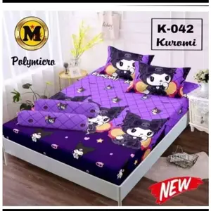 Sprei Karakter Anak Motif Kurom! Ungu/Pink 120x200/160x200/180x200 Sudah Isi Sarung Bantal Dan Sarung Guling