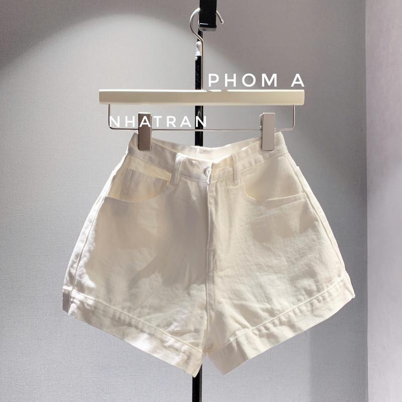 [KO DÃN PHOM A] Quần short jean nữ màu trơn trắng đen xanh cạp cao lai to Pants Denim Women X88