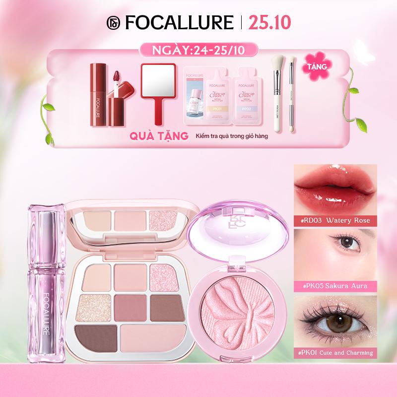 Focalure Bộ trang điểm bảng phấn mắt + phấn má hồng + son bóng Bộ Trang Điểm 3 Món Spring Glow