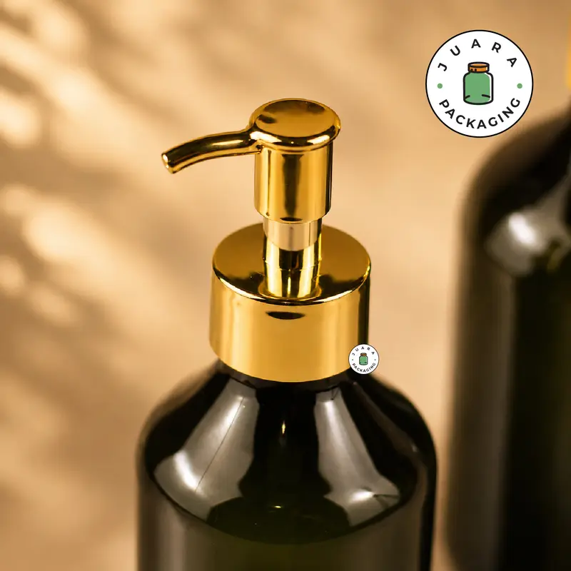 Botol Plastik Hijau Pump Gold 500ml 300ml – Wadah Sabun Cair Lotion Shampoo Skincare Minyak Aromaterapi Refill Botol Kosmetik Isi Ulang Tebal Elegan dengan Tutup Pump Warna Emas Premium