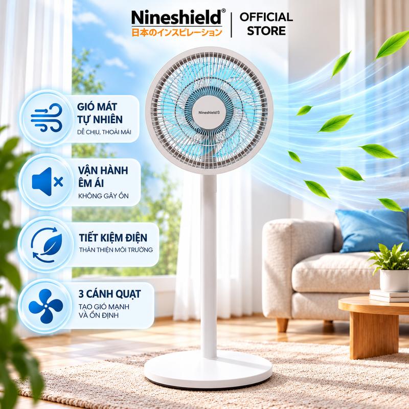 Quạt Điện Tuần Hoàn Không Khí Nineshield KB-35A 12 Inch – 3 Tốc Độ, Điều Chỉnh Chiều Cao, Công Suất 42W | Gió Mát Mạnh, Êm Ái, Tiết Kiệm Điện