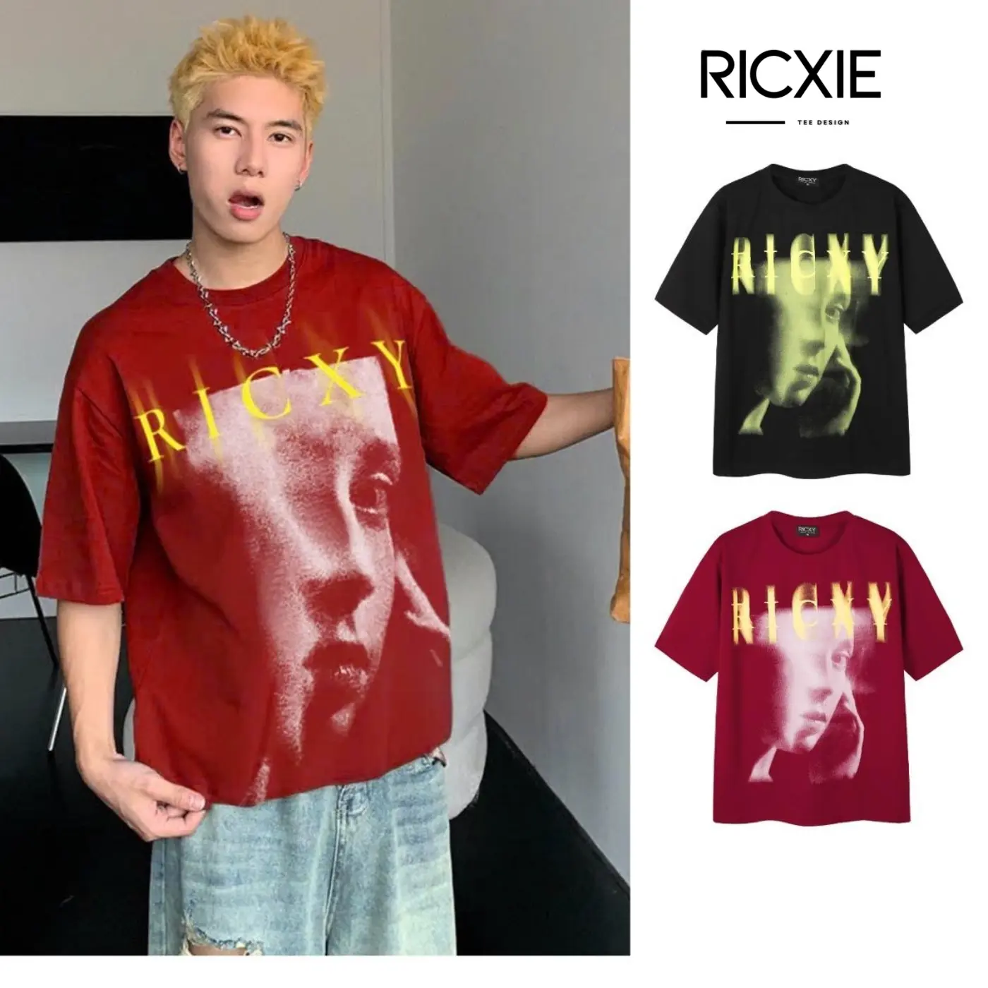 Áo Thun Nam Nữ "RICXY-FACE" From Rộng Top Cổ Tròn Unisex Women Menswear aothun phomron