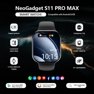 Layar AMOLED 2.2" Smart Watch 11 Pro Max 10 Pro Max Original - Tahan Air NFC GPS Panggilan Bluetooth Pengisian Nirkabel Pria Wanita + Wallpaper Gratis
