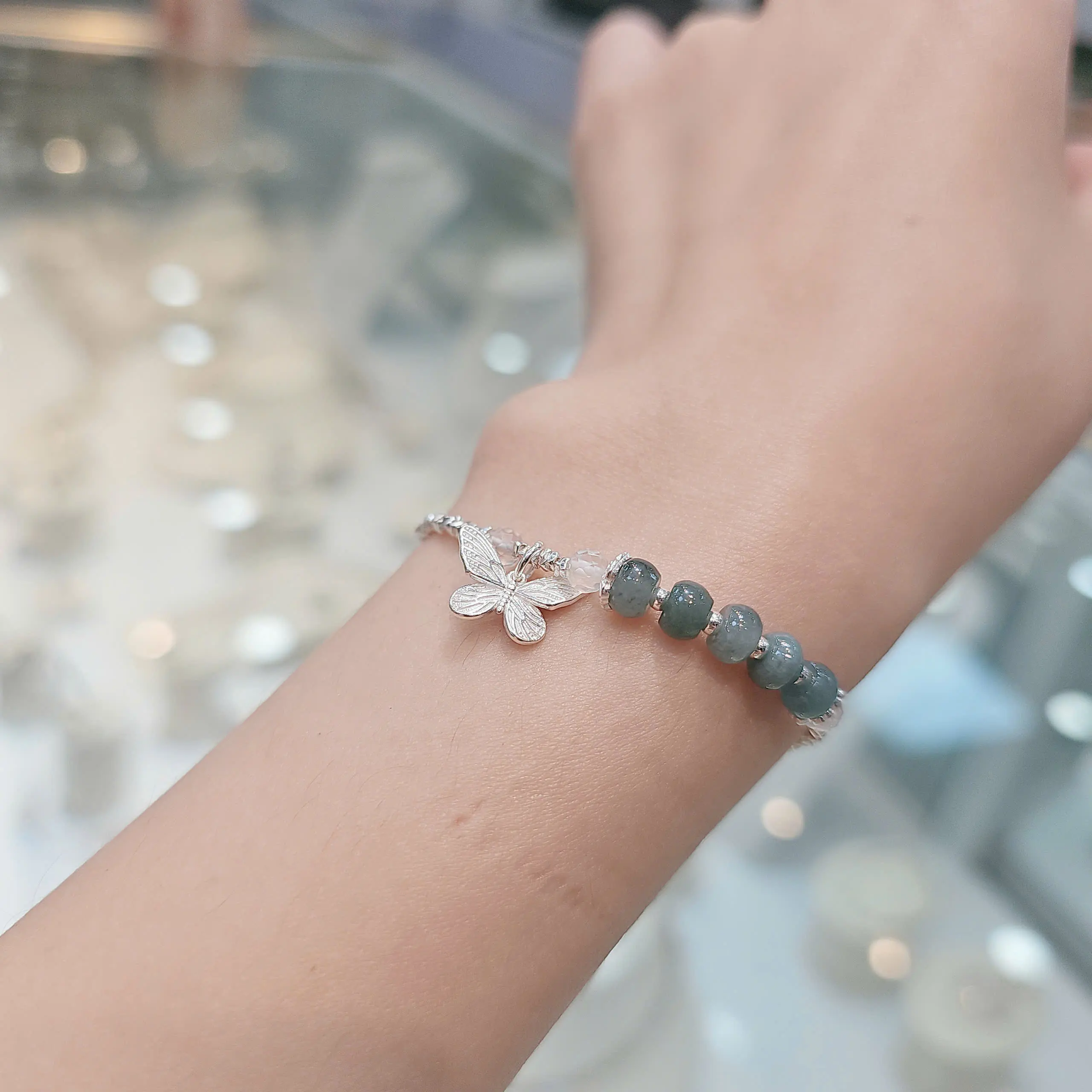 QMJ STORE - Q151 Vòng tay BĂNG NGỌC LAM HỒ ĐIỆP, thời trang phụ kiện trang sức bạc 925 cao cấp