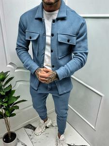 Conjunto de Chaqueta y Pantalón de Gamuza para Hombre, Diseño con Botones al Frente y Bolsillos, Cálido y a Prueba de Viento para Otoño Invierno, Tela Elástica Casual de Negocios, Dos Piezas
