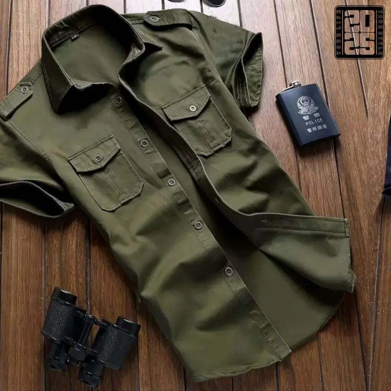 Kemeja Tactical Polos Pria Tangan Pendek Putih Casual 2