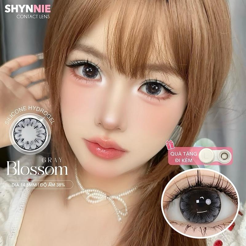   CẬN TỪ 0-6 ĐỘ  - 1 CẶP LENS màu xám vân hoa 14.5mm sang chảnh   tặng kèm khay đơn   - SHYNNIE LENS vn kính áp tròng vân đá girl phố mắt mèo 