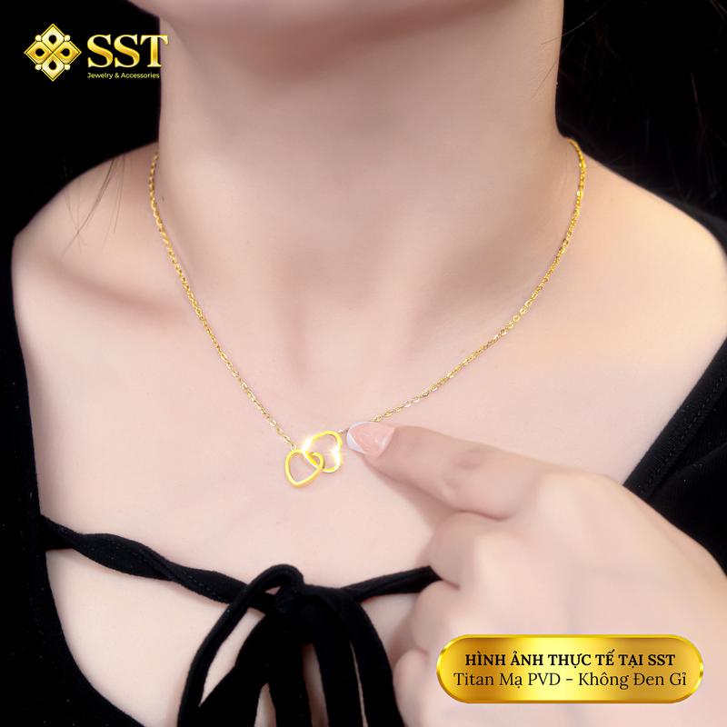 Dây chuyền nữ Titan SST Mặt trái tim đôi lồng nhau Không Đen Gỉ VC01