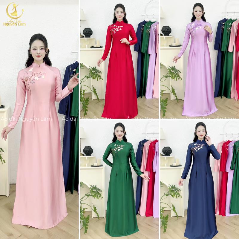 Cỏ Mềm [ib Tư Vấn Size ] - Áo Dài Lụa Ruby Không Co Giãn Kết Hoa Thêu Nổi 3D Thủ Công Cao Cấp - Áo Dài Nguyễn Lâm (S-4XL) - Tre Thun Dress Nữ Women Nhung Voan