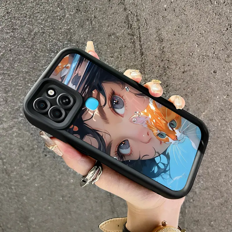 Casing Hp untuk Infinix Smart 6 Infinix Smart 6 Plus Case HP Gadis dengan kucing pola desain baru Casing lensa kamera Softcase genggam silikon Kesing