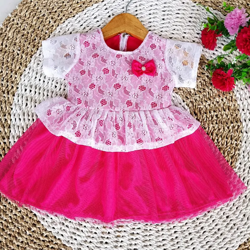 gaun pesta bayi brokat putih variasi pita cute 1