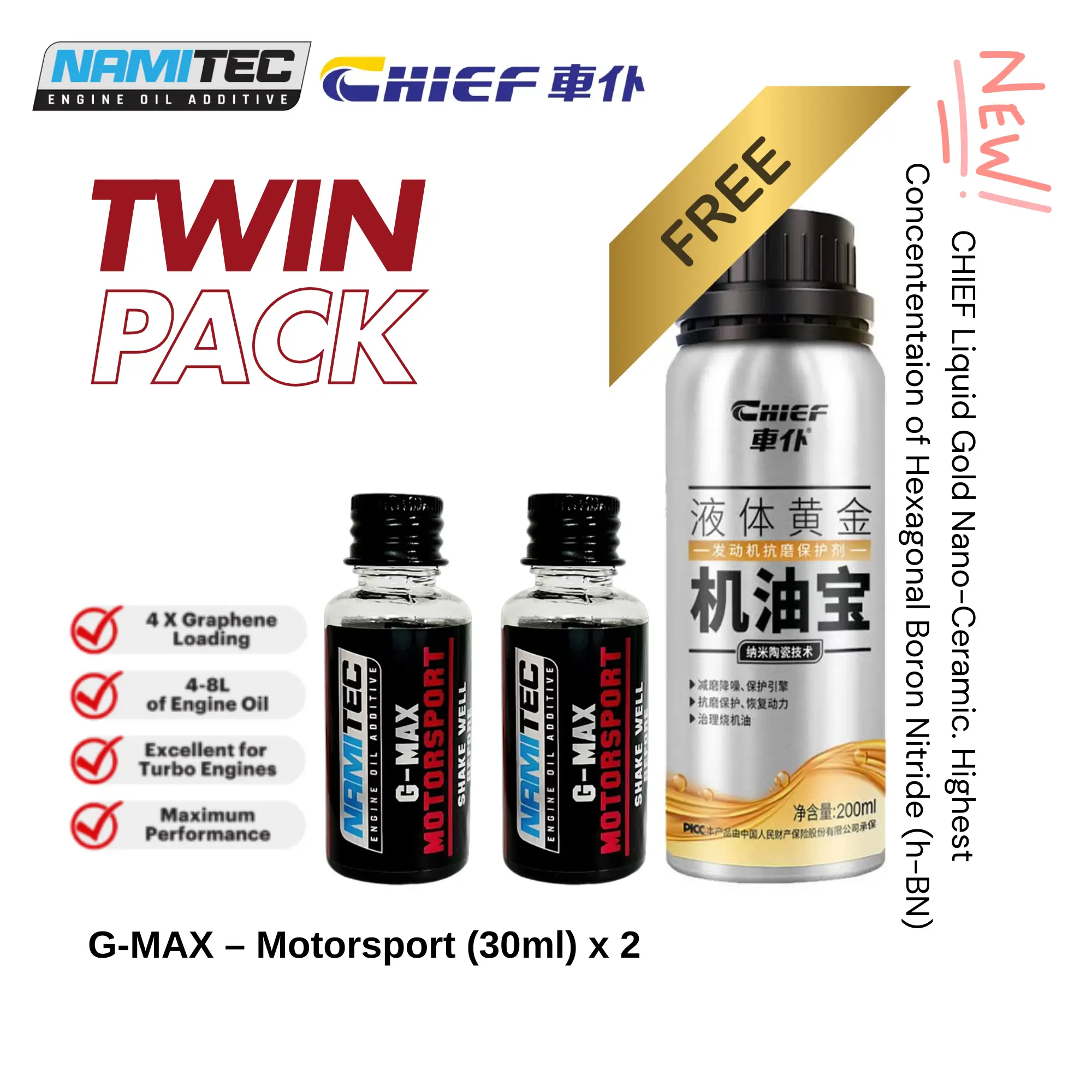 [[FREE Chief Gold Nano-Cermaic]] with NAMITEC G-MAX MOTORSPORT TWIN PACK (30ml x 2)