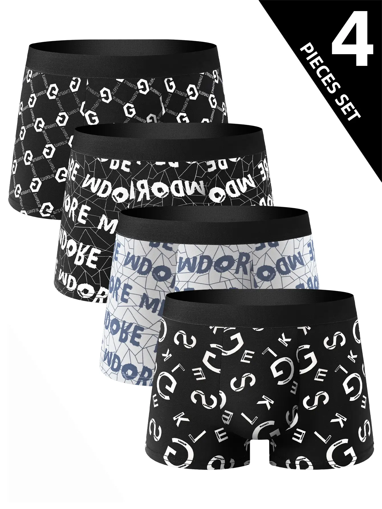 4 pairs of men's underwear letter style personality fashion skin friendly four corner pants youth trend underpants luxury soft pants