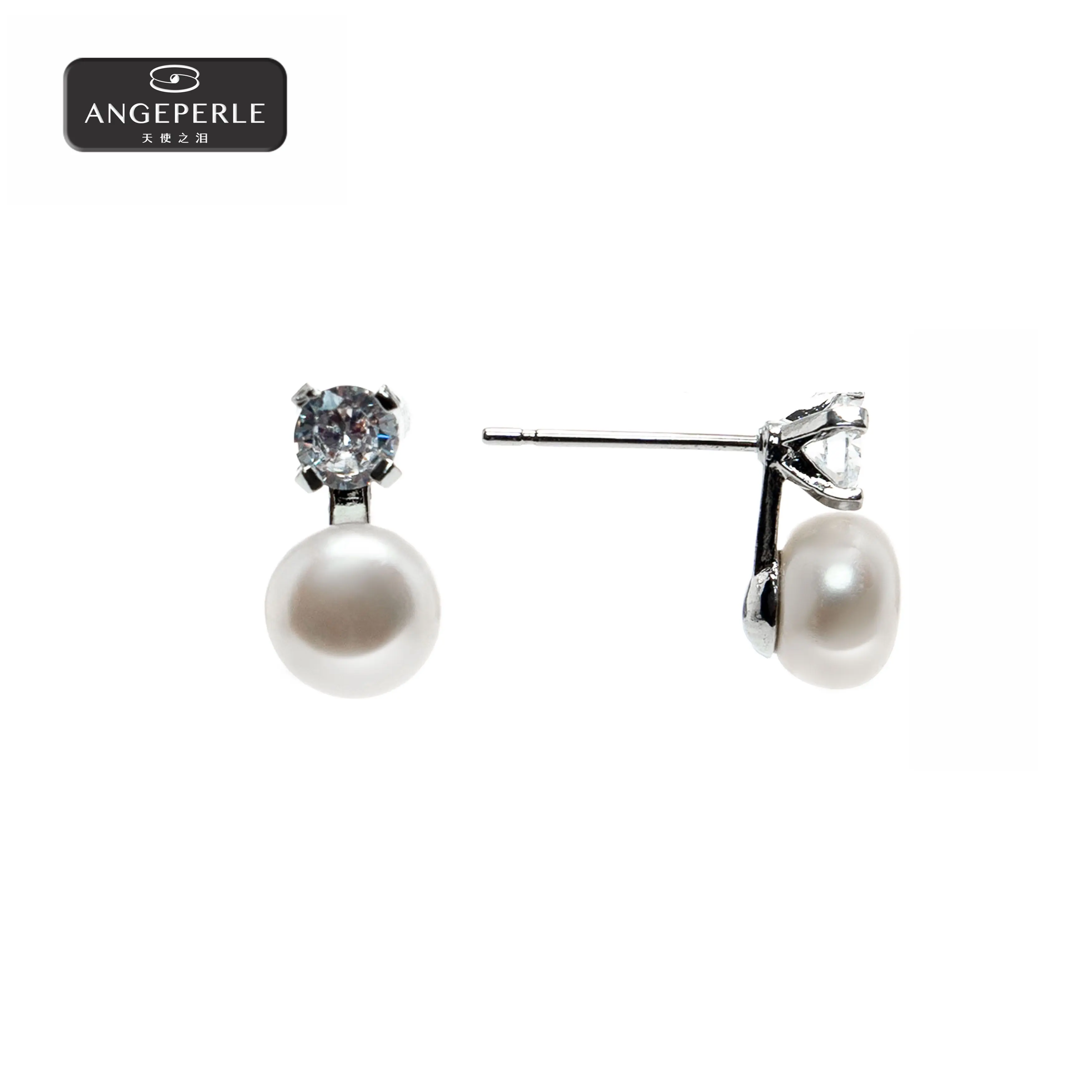 Bông Tai Ngọc Trai Nước Ngọt, Chất Liệu Hợp Kim, 7-8mm, ANGPERLE, TSSL179