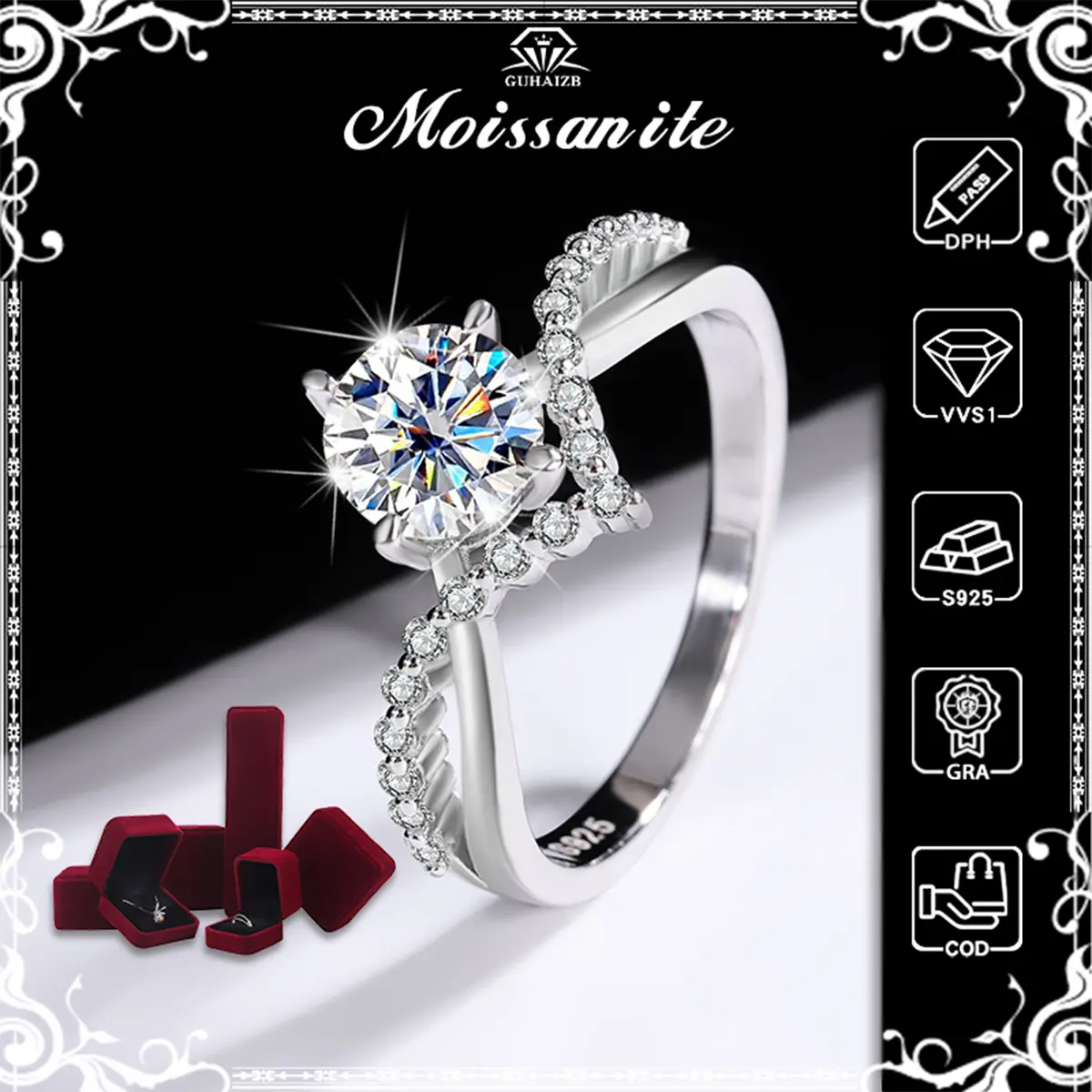 （COD）Cincin Wanita Moissanite Perak Asli 925 Berlian Cincin Kawin Adjustable  Hadiah Nikahan Accesories Wanita