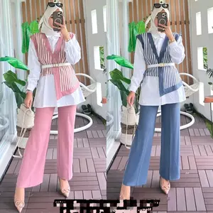 ONE SET SALUR KNIT MIX POLO LINEN SETELAN INNER CELANA SNOW RIB TERBARU ONESET ROMPI JUMBO OVERSIZE KEKINIAN Atasan Wanita Variasi Panjang