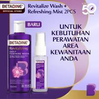 Gambar BETADINE REVITALIZING DAILY FEMININE WASH 150ML + BETADINE REFRESHING FEMININE MIST 30ML - Pembersih Kewanitaan dengan Kolagen Nabati, Prebiotik, & Asam Laktat – Menjaga Kelembapan, Elastisitas Area Intim, Mengurangi Rasa Kering, Hipoalergenik dari Betadine Shop Kota Tangerang 1 Tokopedia