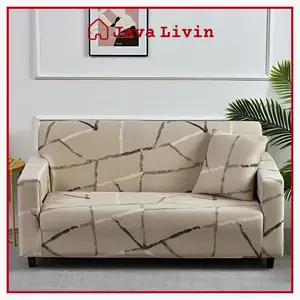 JAVALIVIN Elastic Sofa Cover Motif / Sarung Penutup Sofa Elastis Stretch Polos Flaxline Kisi Sarung Sofa Lengan MotiF
