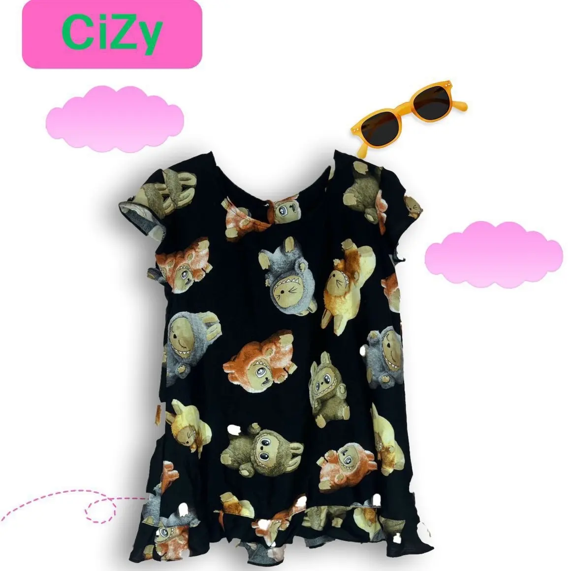 Dress terbaru motif labubu anak perempuan umur 2-3tahun