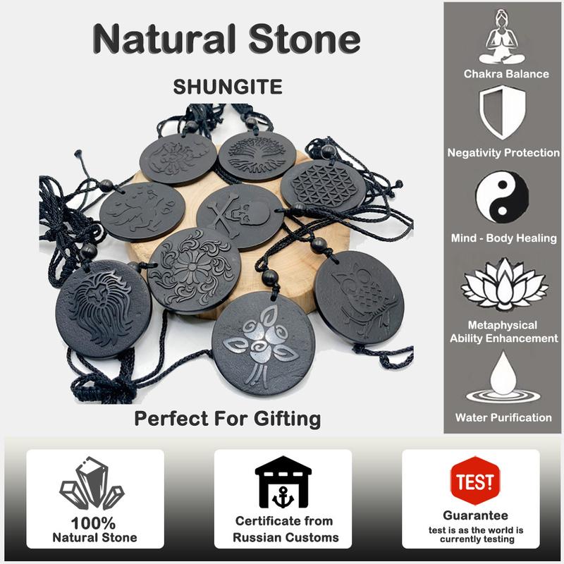 Mặt dây chuyền chạm khắc Shungite, Nga, Bảo vệ bức xạ, Năng lượng cao, Cân bằng phong thủy, Cải thiện giấc ngủ, Quà tặng đá quý, Bảo vệ EMF-Phòng chống 5G