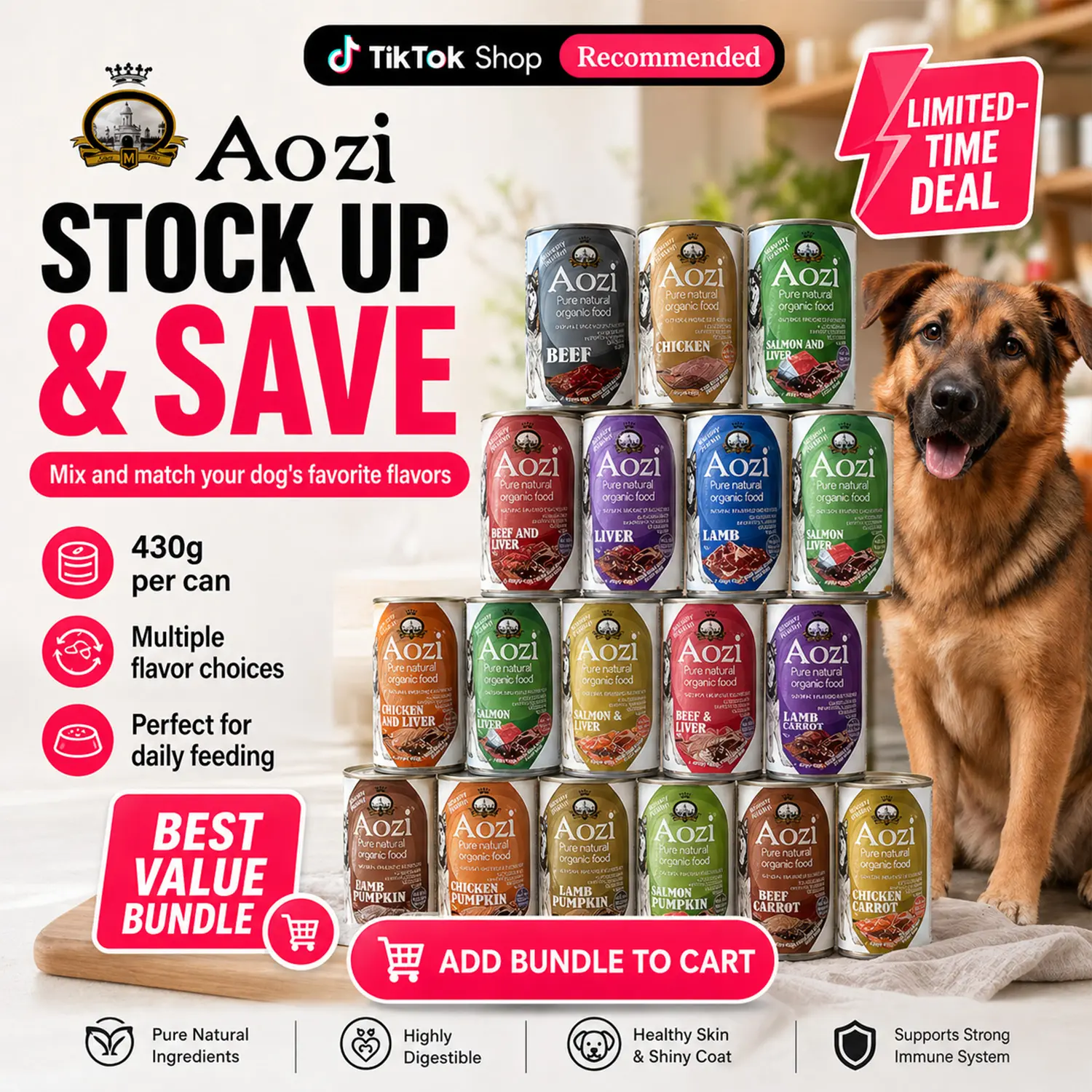 Aozi Dog Can Wet Food 430g complete nutrition puppy adult dog food beef  lamb chicken salmon