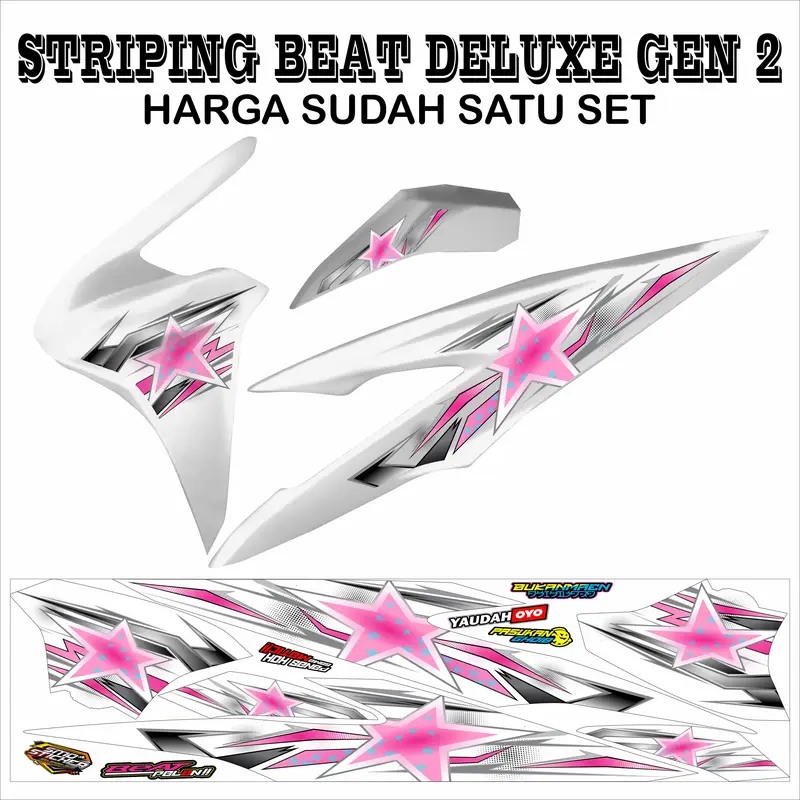 STRIPING VARIASI STICKER HONDA BEAT DELUXE GEN 2 MOTIF BINTANG PINK KEREN SIMPLE MURAH Motorcycle 1