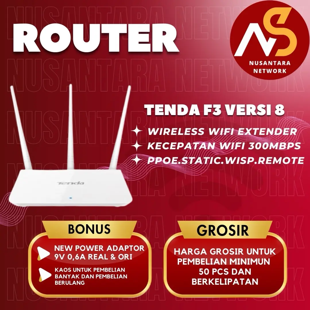 Router Tenda F3 Versi 8 Terbaru + ADAPTOR ORI